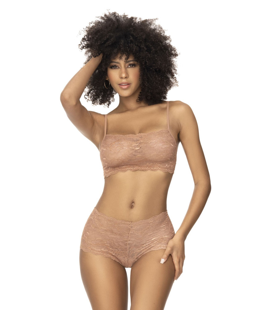 Ensemble 2 pièces en dentelle, top à bretelles et shorty couleur taupe - MAL206TAUP